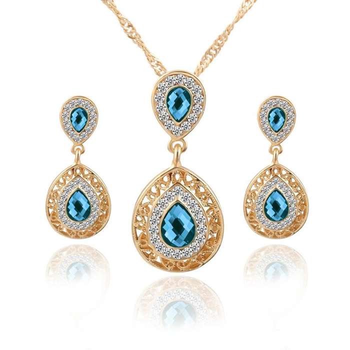 Stunning Water Droplet  CZ Crystal, Gold plated 3 Pc Set - 3 Colours, CrAze Auction  ~ !