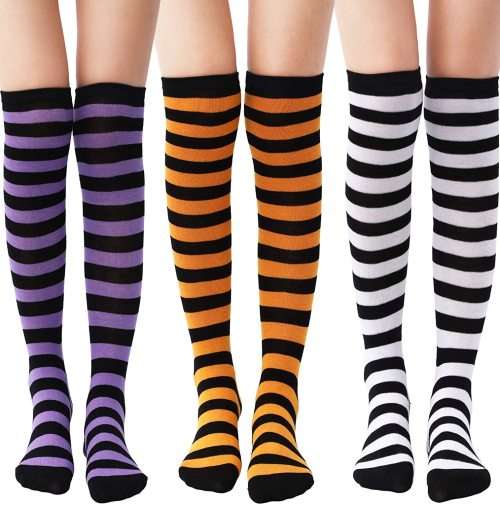 Pack of 3 - Knee High Striped Ladies Socks | Various Colours ~ CrazE Auction !