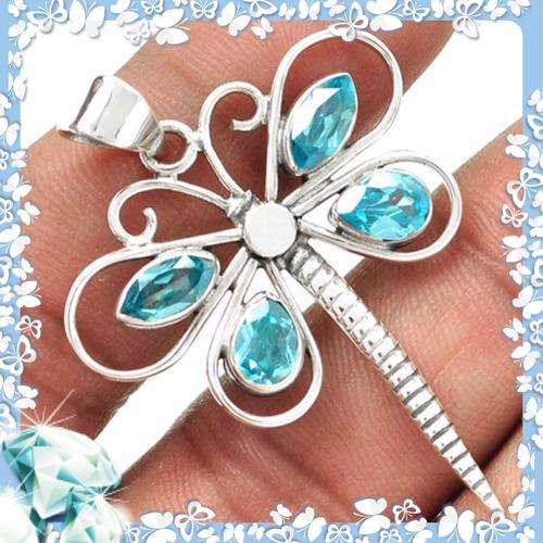 ***SOMETHING DIFFERENT*** DRAGONFLY BLUE TOPAZ 925 STERLING SILVER PENDANT