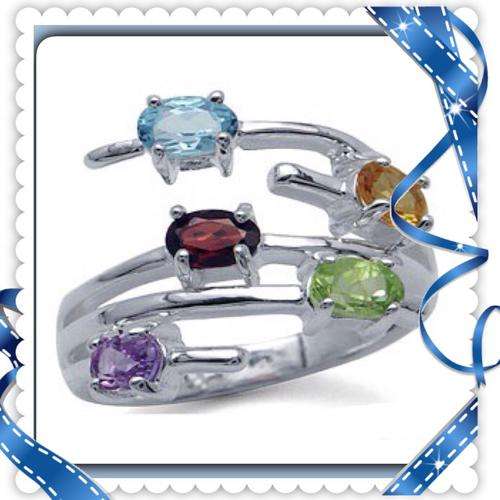 ***IMPRESSIVE*** MULTI GEMSTONE RING IN SOLID 925 STERLING SILVER. SIZE 7