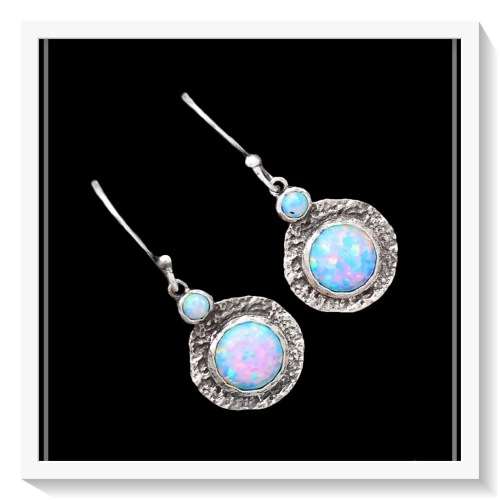 ISRAELI- FIRE OPAL SOLID .925 STERLING SILVER EARRINGS