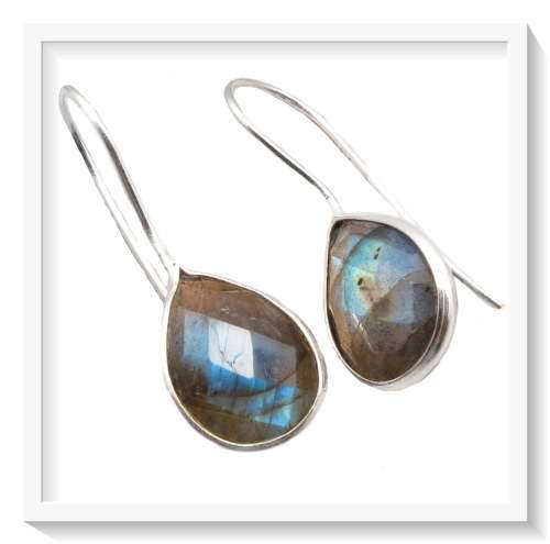 GORGEOUS PETITE PEARS NATURAL BLUE FIRE LABRADORITE, 925 SILVER EARRINGS