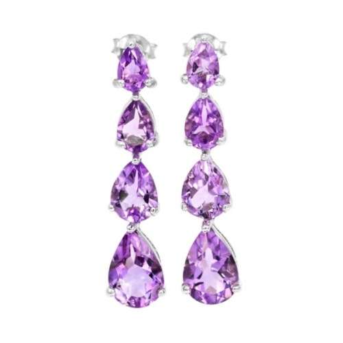Rare Natural Brazil Purple Amethyst Gemstone .925 Sterling Silver Drop Dangle Stud Earrings