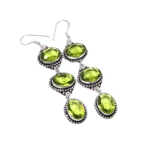 REFRESHING LONG PERIDOT .925 SILVER EARRINGS