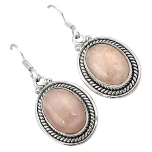 9.39 cts Natural Morganite Oval Gemstones set in Solid .925 Sterling Silver Antique Style Earrings