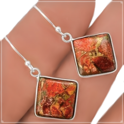 Amazing Natural Red Copper Turquoise Solid .925 Sterling Silver Earrings