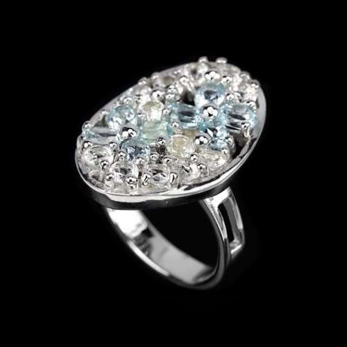 Natural Sky Blue Topaz, White Cubic Zirconia Gemstone in Solid .925 Sterling Silver Ring Size 7.75