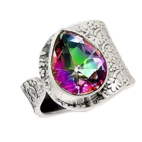 Natural Rainbow Mystic Topaz Gemstone Ring In Solid .925 Sterling Silver. Size US 7 / N