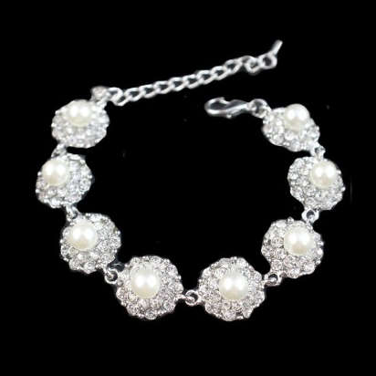 Diamanté and Pearl Elegant Day or evening Wear or Bridal Silver Plated Bracelet
