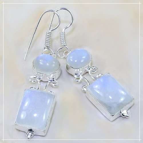 Natural Rainbow Moonstone  .925 Silver Pendant and Earrings Set