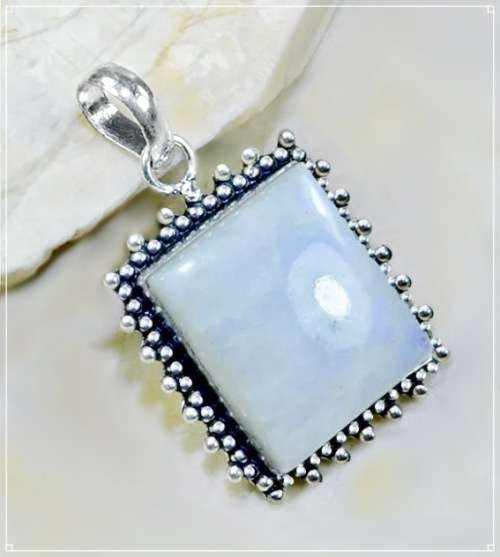 Natural Rainbow Moonstone  .925 Silver Pendant and Earrings Set
