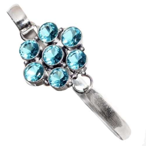 Swiss Blue Topaz Round Gemstones in .925 Sterling Silver Plated Handmade Floral Bangle