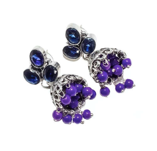 Sapphire Quartz and Purple Chalcedony Jhumki .925 Sterling Silver Stud Earrings