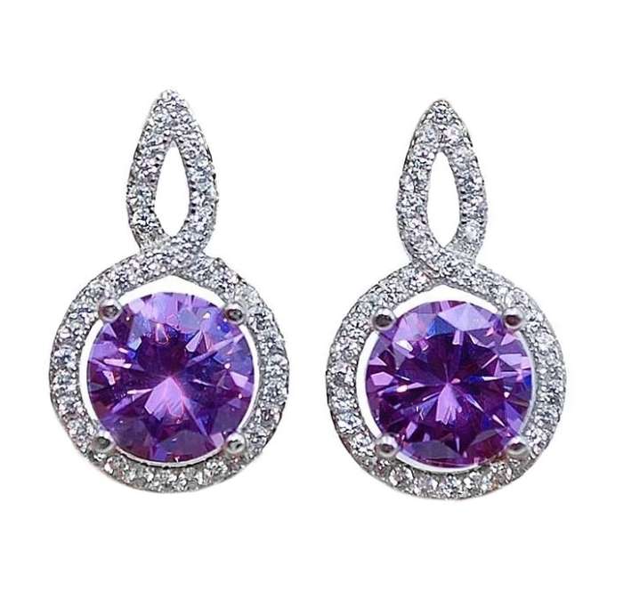 2 cts Purple Amethyst and White Topaz set in Solid .925 Sterling Silver Stud Earrings