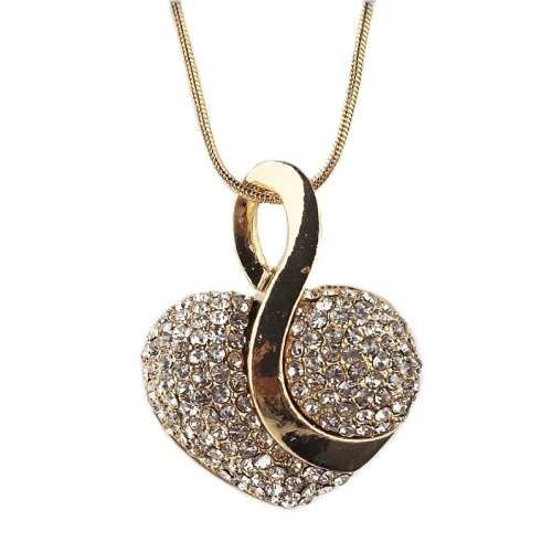 Party Wedding Engagement Modern Fashion Austrian Crystals Gold Heart Necklace and Earrings Set