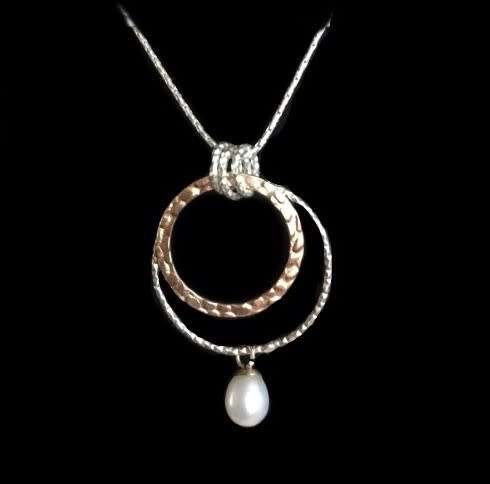 Trendy Two Tone Dainty Freshwater Pearl set in Solid. 925 Sterling Silver Necklace