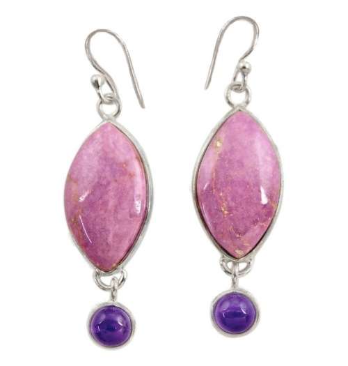 16.44 cts Natural Purple Phosphosiderite ( Hope Stone) Amethyst Solid .925 Sterling Silver Earrings