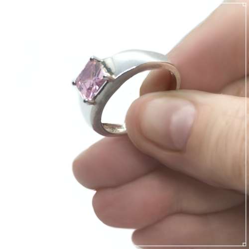 20.5 cts Pink Topaz and White Cubic Zirconia Solid. 925 Sterling Silver Ring Size US 10 / UK T