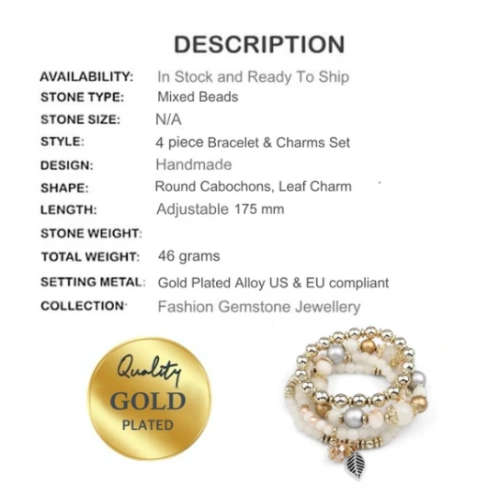 Women`s Trendy Pearl Beads and other Beads and Charms 4 Strand Bracelets