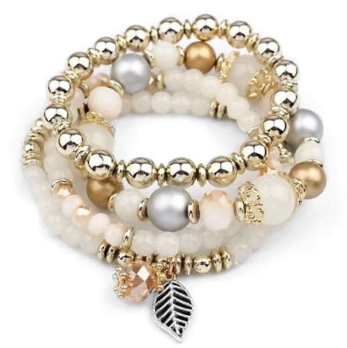 Women`s Trendy Pearl Beads and other Beads and Charms 4 Strand Bracelets