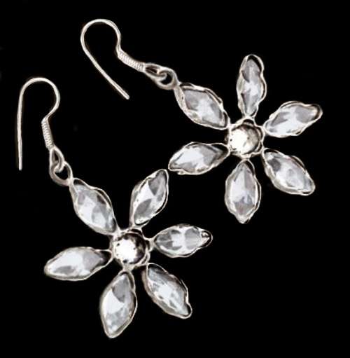 Natural White Topaz Floral Solid .925  Sterling Silver Earrings