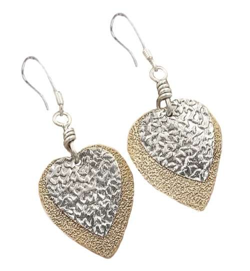 Trendy Embossed Metal Two Tone Solid .925 Sterling Silver Earrings