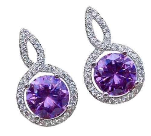 2 cts Purple Amethyst and White Topaz set in Solid .925 Sterling Silver Stud Earrings
