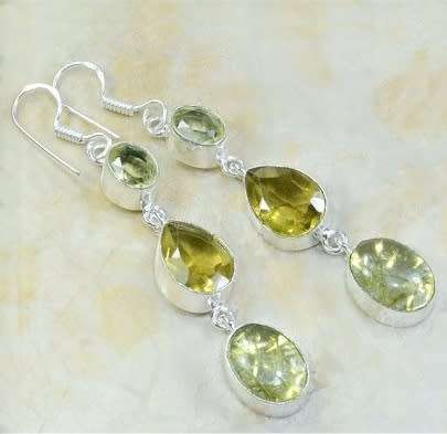 Faceted Citrine and Golden Rutile Quartz set in .925 Sterling Silver Plated Handmade Earrings