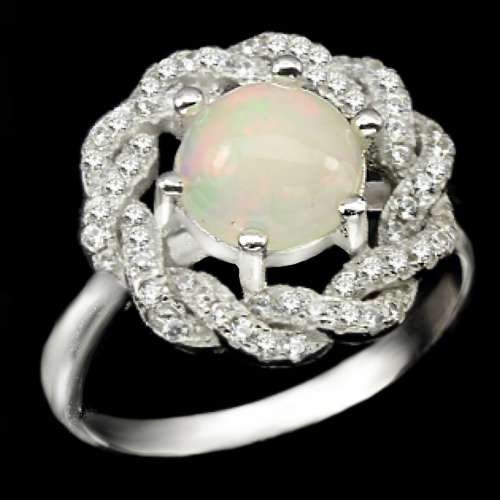 Regal 24.05 cts Ethiopian Fire Opal CZ Gemstone set in Solid .925 Sterling Ring Size 9 or R