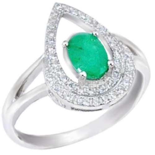 4.40 cts Natural Brazilian Emerald, White Topaz Solid .925 Sterling Silver Size 8.5 or Q 1/2