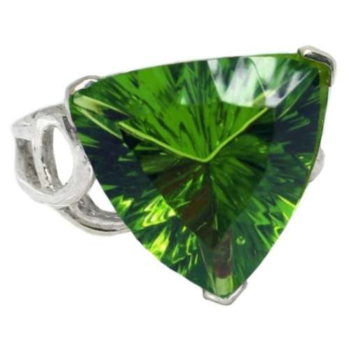 Trillion Cut Apple Green Gemstone Ring set in Solid .925 Sterling Silver Size US 8 / Q