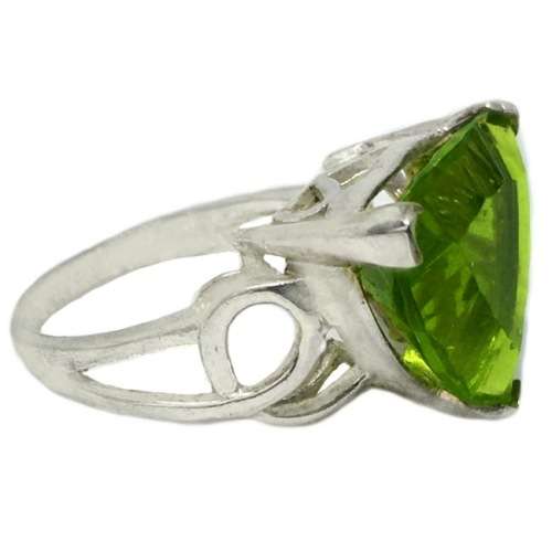 Trillion Cut Apple Green Gemstone Ring set in Solid .925 Sterling Silver Size US 8 / Q