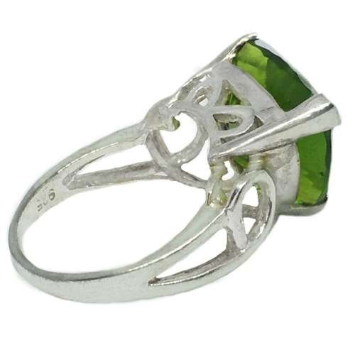 Trillion Cut Apple Green Gemstone Ring set in Solid .925 Sterling Silver Size US 8 / Q