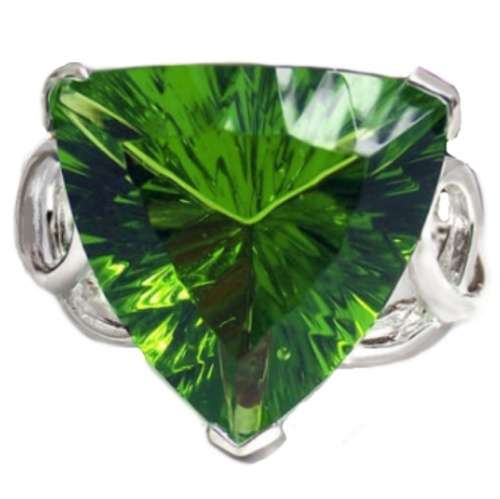 Trillion Cut Apple Green Gemstone Ring set in Solid .925 Sterling Silver Size US 8 / Q