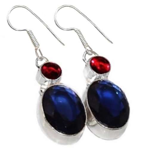 Hot Choice Sapphire Blue Quartz Gemstone 925 Silver Earrings