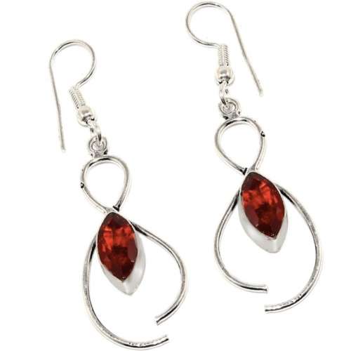 Trendy  Garnet Quartz Marquise Shape Gemstone set in .925 Sterling Silver Plated Handmade Earrings