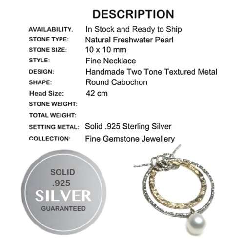 Trendy Two Tone Dainty Freshwater Pearl set in Solid. 925 Sterling Silver Necklace