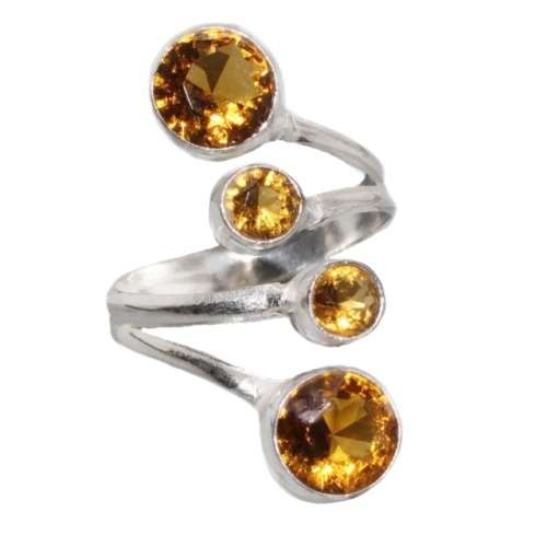 Golden Citrine Mixed Size Round Shapes in .925 Sterling Silver Plated Trendy Modern Ring Size 8 / Q