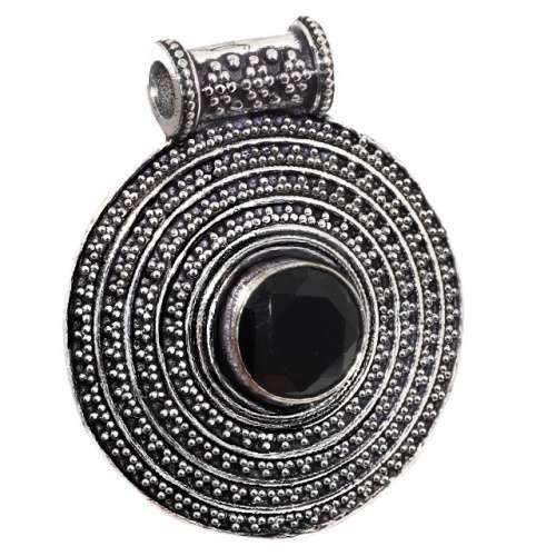 Indonesian Bali -Java Handmade Black Onyx Gemstone .925 Sterling Silver Pendant