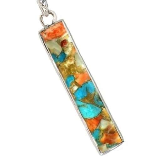 Natural Spiny Oyster Arizona Turquoise Solid .925 Sterling Silver Pendant