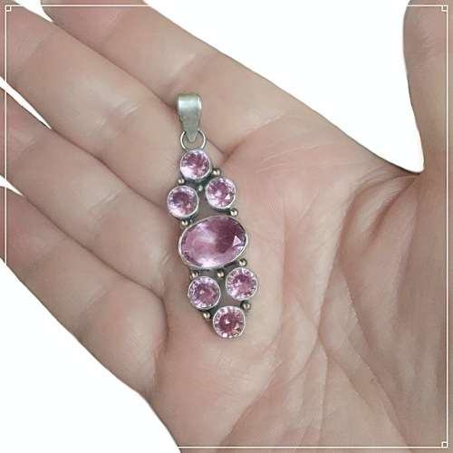 Pink Topaz Mixed Shapes set in .925 Sterling Silver Plated Handmade Pendant