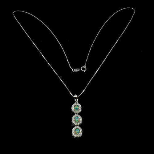 Deluxe  Unheated Rainbow Full Flash White Fire Opal Solid .925 Sterling Pendant Necklace