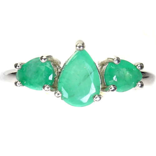 Natural Unheated Brazilian Emerald Pears Solid .925 Silver 14k White Gold Size 6.5 or N