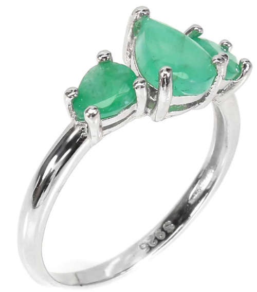 Natural Unheated Brazilian Emerald Pears Solid .925 Silver 14k White Gold Size 6.5 or N