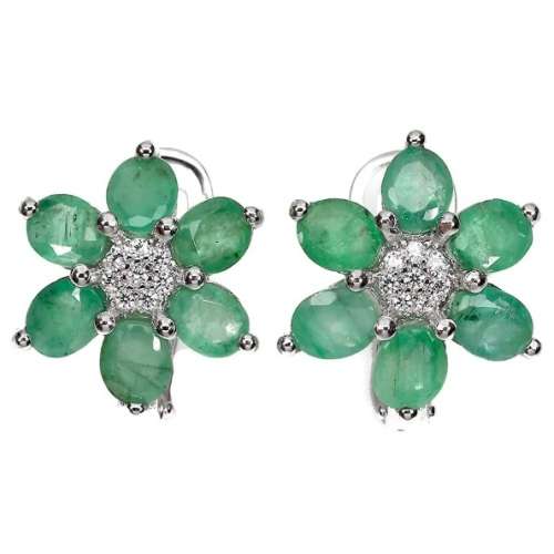 Natural Unheated Brazilian Emerald, White Cubic Zirconia Solid .925 Silver Ring Size US 8 or Q