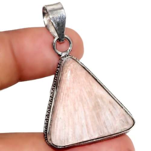 Iceland - Natural Scolecite Crystal Shape Gemstone in .925 Sterling Silver Plated Handmade Pendant