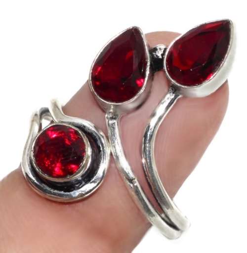 Deep Red Garnet set in .925 Sterling Silver Plated Handmade Adjustable Ring Size 8 /Q
