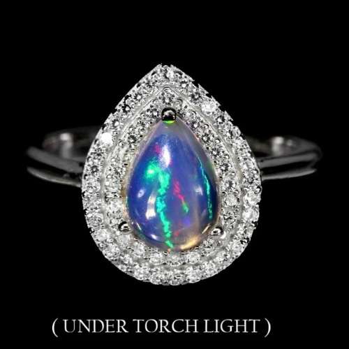 Natural Unheated Ethiopian Fire Opal CZ Gemstone Solid .925 Sterling Ring Size 7 or O