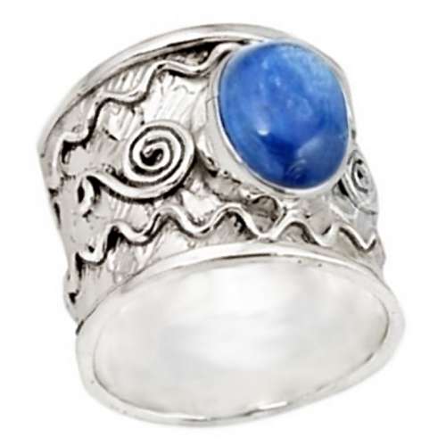 4.09 cts Natural Kyanite Round Gemstone set in Solid .925 Sterling Silver Ring Size US 6.5 / N