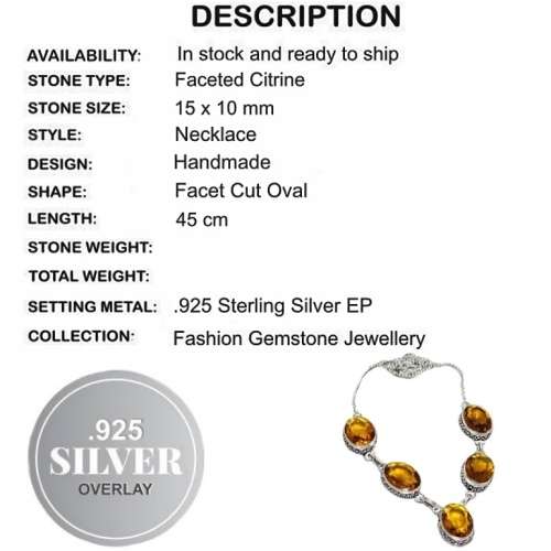 Handmade Citrine Oval Gemstones .925 Sterling Silver Necklace